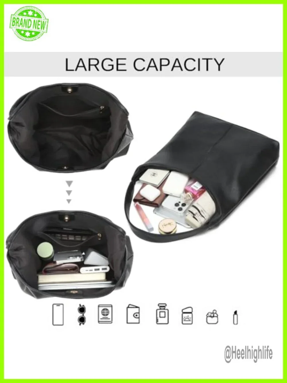 Vegan Leather Slouchy Hobo Shoulder Bag Tote Purse for Work Travel